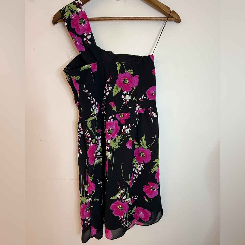 Delia’s floral one shoulder mini dress black pink green SZ 3 - Picture 2 of 14